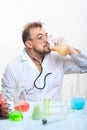 Mad chemist in the lab doing reaction Royalty Free Stock Photo