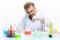 Mad chemist in the lab doing reaction Royalty Free Stock Photo