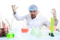 Mad chemist in the lab doing reaction Royalty Free Stock Photo