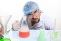 Mad chemist in the lab doing reaction Royalty Free Stock Photo