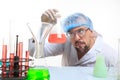 Mad chemist in the lab doing reaction Royalty Free Stock Photo