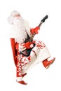 Ded Moroz plays on broken guitar. Isolated Royalty Free Stock Photo