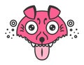 Mad dog. Cartoon pink puppy. Funny illustration isolated on white