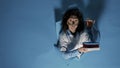 Mad foolish scientist woman with frizzy hair explosion Royalty Free Stock Photo