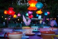 Twirling Mad Hatter Tea Cups Disney at Night Royalty Free Stock Photo
