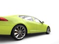 Mad lime green modern electric sports car - rear wheel closeup shot Royalty Free Stock Photo
