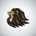 Mad Lion Head Roaring Mascot Logo Template Illustration