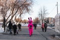 Mad March Hare walking down the street