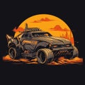 mad max car mosnter truck tshirt design mockup printable cover tattoo isolated vector illustration Royalty Free Stock Photo