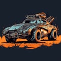 mad max car mosnter truck tshirt design mockup printable cover tattoo isolated vector illustration Royalty Free Stock Photo