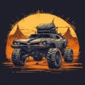 mad max car mosnter truck tshirt design mockup printable cover tattoo isolated vector illustration Royalty Free Stock Photo