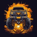 mad max car mosnter truck tshirt design mockup printable cover tattoo isolated vector illustration Royalty Free Stock Photo