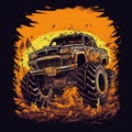 mad max car mosnter truck tshirt design mockup printable cover tattoo isolated vector illustration Royalty Free Stock Photo