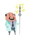 Mad professor in lab coat. Crazy scientist stereotype. Doctor research in a laboratory lab. Evil scientist. Vector Royalty Free Stock Photo