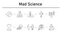 Mad science simple concept icons set. Contains such icons as time paradox, hive, astral, pyrokinesis, atomic bomb Royalty Free Stock Photo