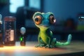The Mad Scientist Chameleon: A Photorealistic Cartoon Character Experimenting in the Lab