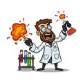 A Mad Scientist Clipart with Exploding Flasks - Funny Laboratory Experiment Concept Royalty Free Stock Photo