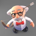 Mad scientist has a flesh wound inflicted by an arrow, 3d illustration Royalty Free Stock Photo