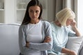 Mad senior mom and adult daughter avoid talking after fight Royalty Free Stock Photo