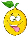 Mad Yellow Lemon Fruit Cartoon Emoji Face Character With Crazy Expression And Protruding Tongue. Royalty Free Stock Photo