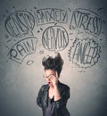 Mad young woman with extreme haisrtyle and speech bubbles Royalty Free Stock Photo