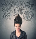 Mad young woman with extreme haisrtyle and speech bubbles Royalty Free Stock Photo