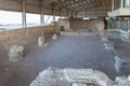 The ruins of Temple and mosaic in the covered pavilion on the historical archaeological site Umm ar-Rasas near Madaba city in Jord