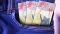 Macedonia 100 Denari Banknotes in Pocket of Jeans Royalty Free Stock Photo