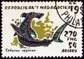 MADAGASCAR - CIRCA 1993: A stamp printed in Madagascar shows Smooth hammerhead Sphyrna zygaena, circa 1993.