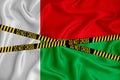 Madagascar flag, the Don`t Cross the Line mark and the location tape. Crime concept, police investigation, quarantine. 3d