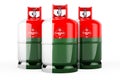 Madagascar flag painted on the propane cylinders with compressed gas, 3D rendering Royalty Free Stock Photo