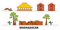 Madagascar flat landmarks vector illustration. Madagascar line city with famous travel sights, skyline, design.