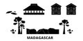 Madagascar flat travel skyline set. Madagascar black city vector illustration, symbol, travel sights, landmarks.