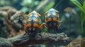 Madagascar hissing cockroaches on a decaying log. Exotic insects inside a terrarium. Concept of entomology, unique pets Royalty Free Stock Photo