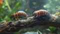 Madagascar hissing cockroaches on a log. Hissing cockroaches in a terrarium setting. Concept of exotic pet care Royalty Free Stock Photo