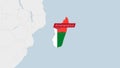 Madagascar map highlighted in Madagascar flag colors and pin of country capital Antananarivo