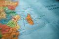 Madagascar on a map. Selective focus on label