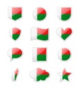 Madagascar - set of country flags in the form of stickers of various shapes. Royalty Free Stock Photo