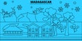 Madagascar winter holidays skyline. Merry Christmas, Happy New Year decorated banner with Santa Claus.Madagascar linear