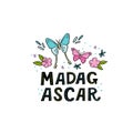 Madagscar hand written word with funny butterflies Royalty Free Stock Photo