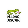 Madagscar hand written word with funny gekko Royalty Free Stock Photo