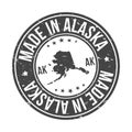 Made in Alaska USA Quality Original Stamp Design. Vector Art Tourism Souvenir Round Seal Badge.