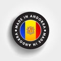 Made in Andorra text emblem badge, concept background