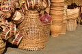 Made baskets shop.Traditional Thai woven straw texture. Royalty Free Stock Photo