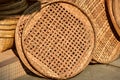 Made baskets shop.Traditional Thai woven straw texture. Royalty Free Stock Photo
