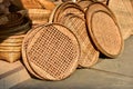 Made baskets shop.Traditional Thai woven straw texture. Royalty Free Stock Photo