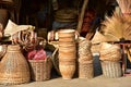 Made baskets shop.Traditional Thai woven straw texture. Royalty Free Stock Photo