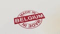 MADE IN BELGIUM stamp red print on the paper. 3D rendering