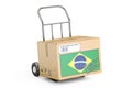 Made in Brazil concept. Cardboard Box on Hand Truck, 3D rendering Royalty Free Stock Photo