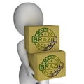 Made In Brazil Stamp On Boxes Shows Brazilian Products